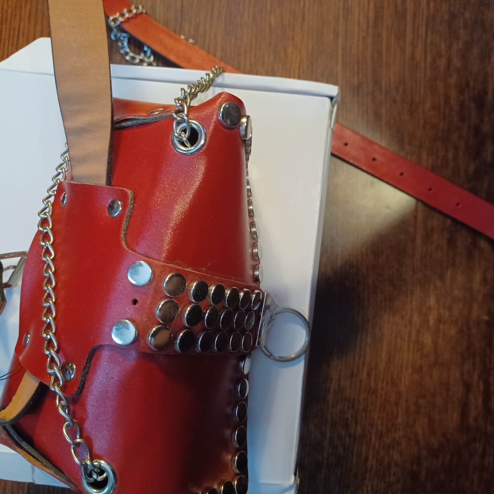 Red Leather Studded Belt Bag